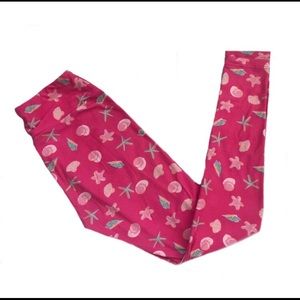 LuLaRoe Pink Seashell & Starfish Beach Summertime Leggings One Size